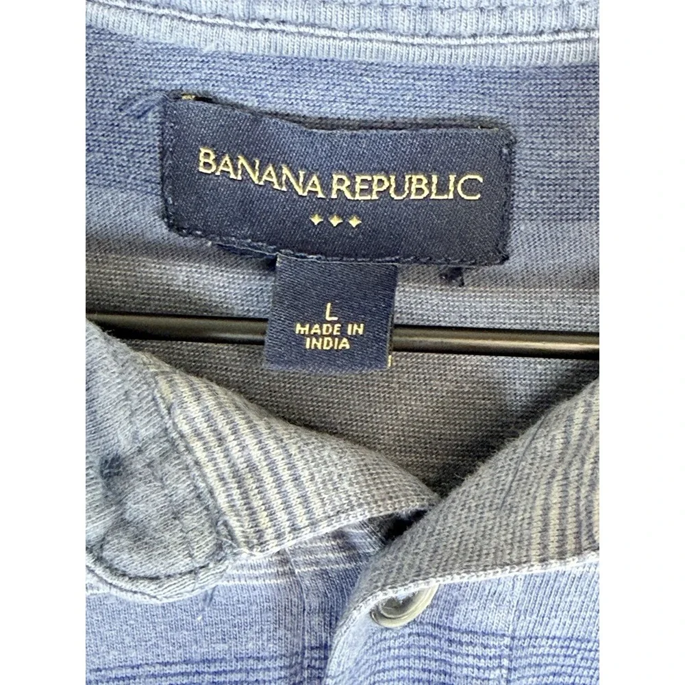 Banana Republic Men's Large Blue Striped Polo Shirt 100% Cotton Short Sleeve